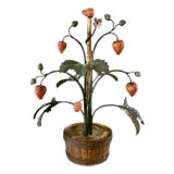 Vintage Italian Tole Peinte Potted Strawberry Plant Sculpture / Toleware Floral / Flower Arrangement, Made in Italy For Sale