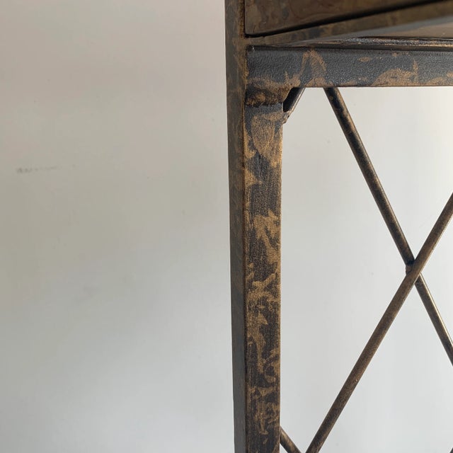 Bronze 1990s Horchow Wrought Iron Bakers Rack With Stone Shelves and Wine Rack For Sale - Image 8 of 9