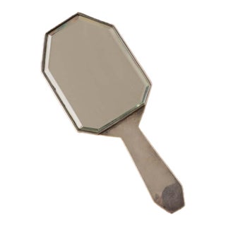 1930s French Art Deco Silver Beveled Hand Mirror For Sale