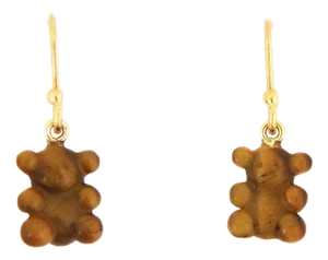 Tous Tiger Eye 18k Yellow Gold Dangle Bear Earrings - 2 Pieces