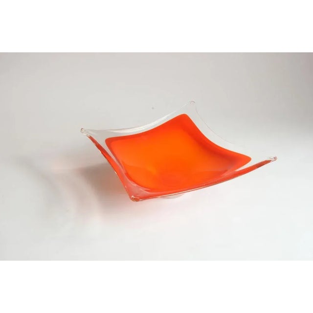 Large handblown orange Murano glass bowl, italy 1970s. Very “that 70s show” colorways. Inner part orange, clear outside....