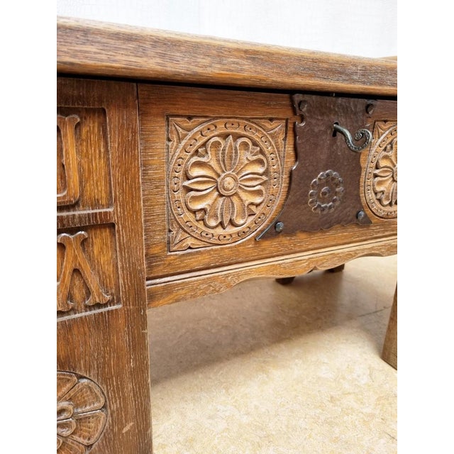 Brutalist Oak Hall Chest Bench with Black Iron Hardware, 1960s For Sale - Image 4 of 13