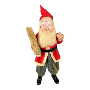 Christmas Antique Japanese Composition Santa Claus With Bottle Brush Tree, Circa 1930s
