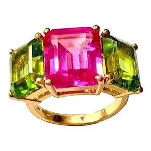 Christina Addison 18kt Yellow Gold Mini Emerald Cut Ring With Pink Topaz and Peridot