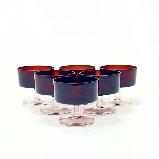 1960s Cherry Red Sorbet Coupes by Luminarc France - Set of 6 For Sale - Image 5 of 5