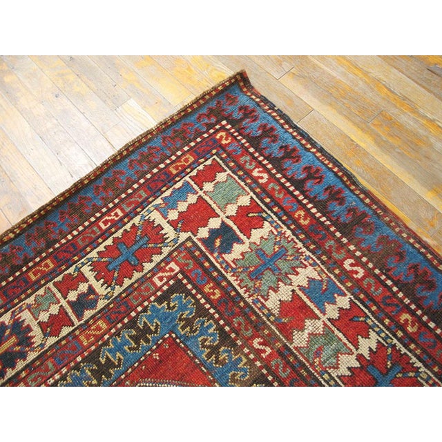 1880s Red Geometric Tribal Antique Caucasian Kazak Rug 4' X 6'5" Handknotted Wool Carpet For Sale - Image 4 of 5