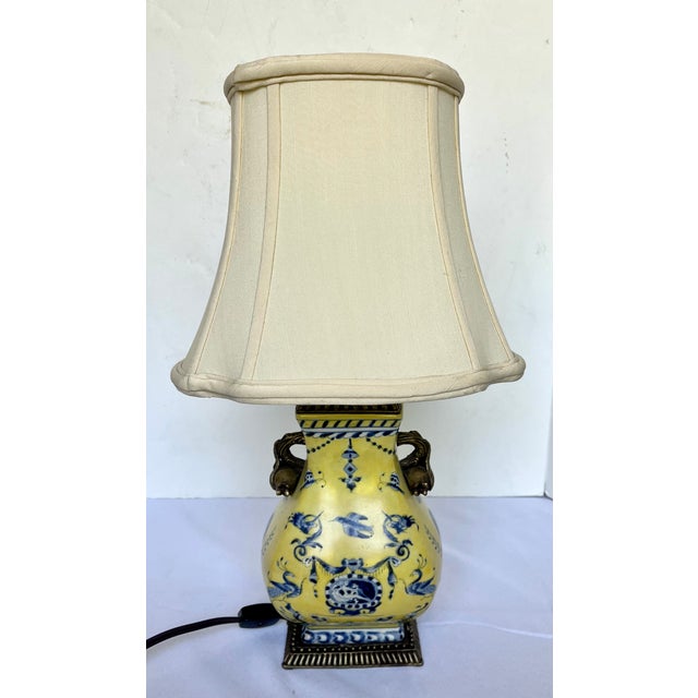 Vintage Italian Porcelain Table Lamp With Brass Pomegranate Handles For Sale - Image 13 of 15