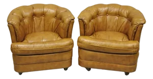 Vintage Classic Leather Chesterfield Brown Tufted Leather Barrel Club Chair Pair