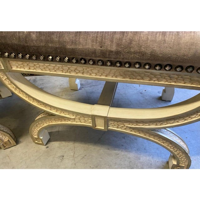 Pair of Vintage Purple Velvet and Wooden Ottomans For Sale - Image 11 of 12
