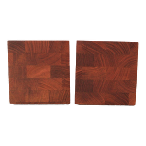 Mid-Century Square Butcher Block Wood Bookends
