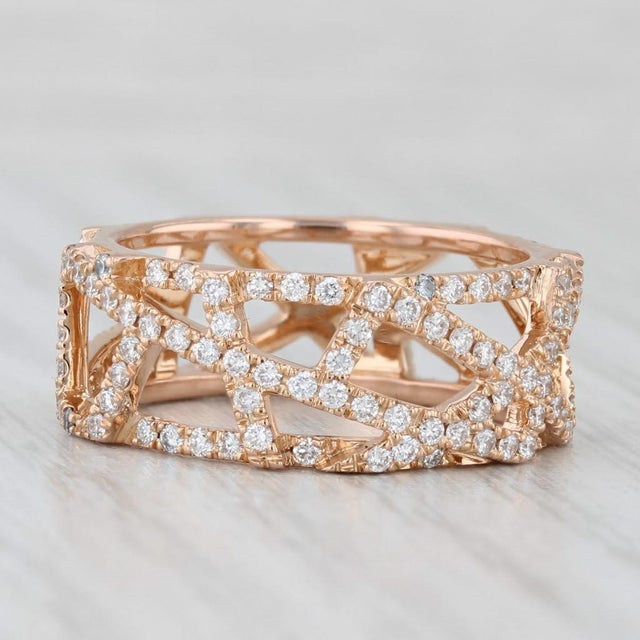 2010s 0.80ctw Diamond Abstract Lattice Work Ring 18k Rose Gold Size 6.75 Band For Sale - Image 5 of 8