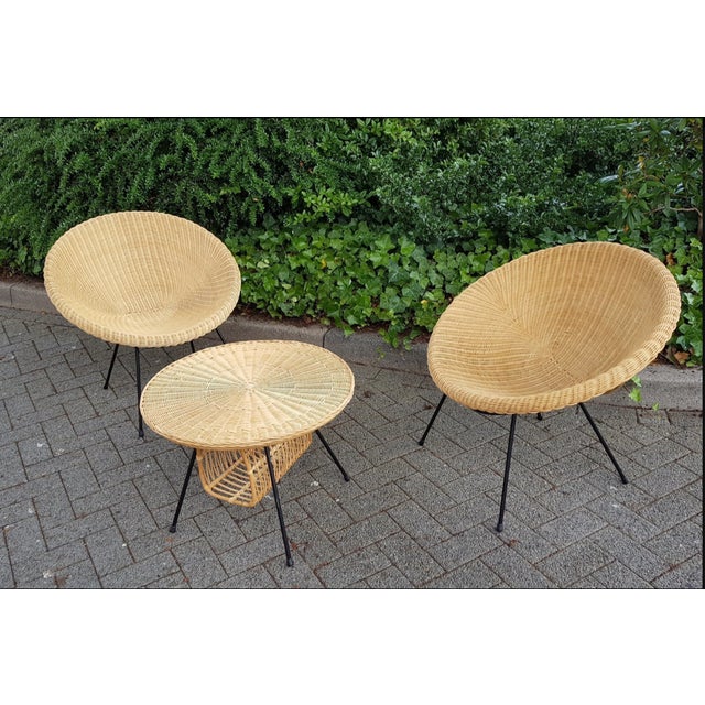 Mid-Century Modern Italian Garden Wicker Table and Chairs, Set of 3 For Sale - Image 4 of 4