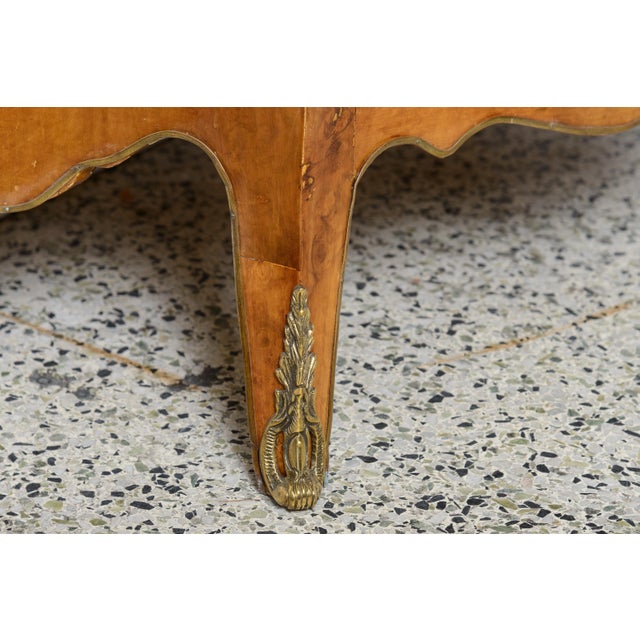 French Burl Wood Bombe Chest With Marble For Sale - Image 4 of 13