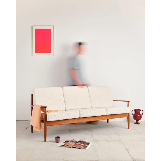 Three-Seater Sofa Model 118 in Teak with Bouclé Upholstery by Grete Jalk for France & Søn, Denmark, 1950s For Sale - Image 9 of 18