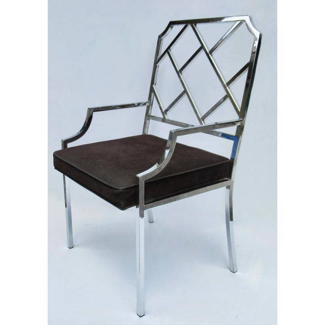 Mid-Century Modern C.1970's MCM Milo Baughman Design for D. I. A. (Design Institute for America) Chrome Chippendale-Style Desk, Arm Side Chair For Sale - Image 3 of 12