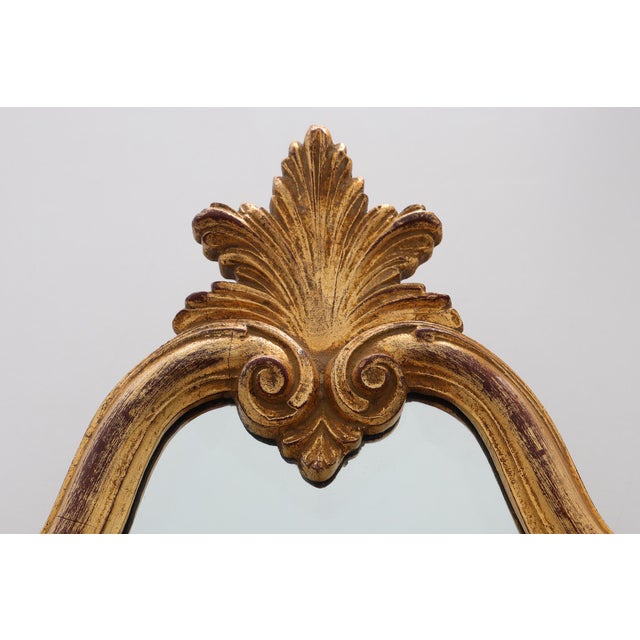 Florentine Style Giltwood Mirror with Acanthus Crest and Bevelled Glass, 1950s For Sale - Image 10 of 11