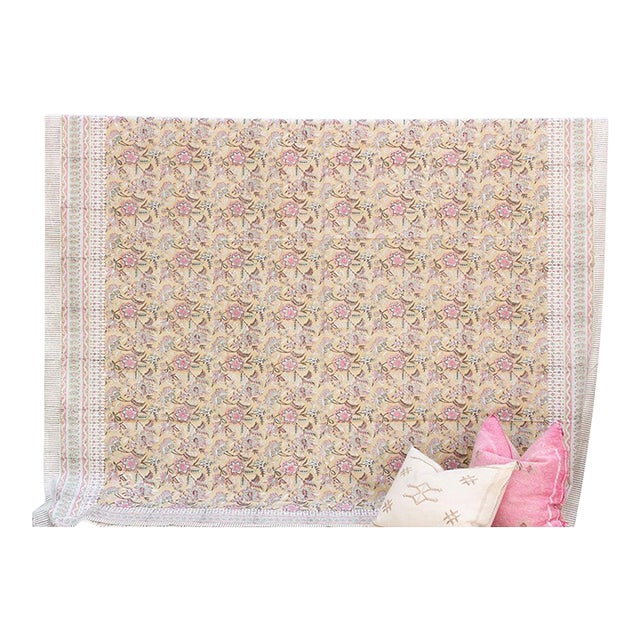 Amber Blossom, Hand Blockprint Cotton Coverlet For Sale