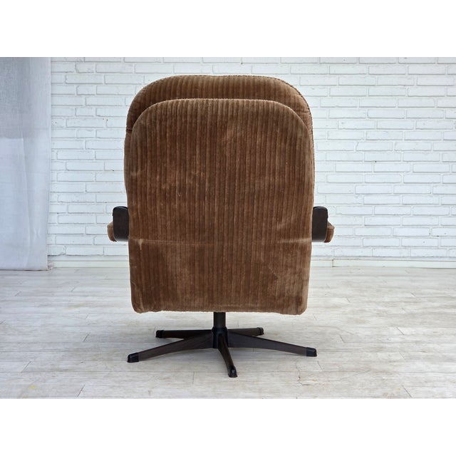 Danish Swivel Armchair in Brown Corduroy, 1970s For Sale - Image 11 of 18
