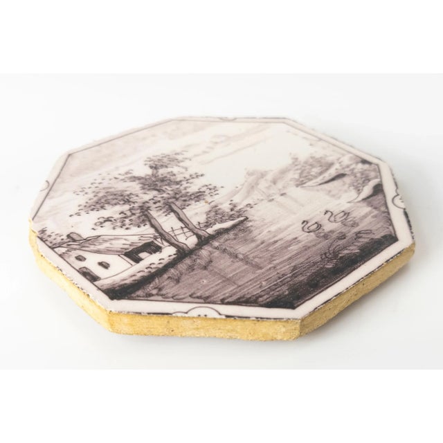 18th Century English Bristol or Dutch Delft Manganese Octagonal Decorative Tile For Sale - Image 4 of 7