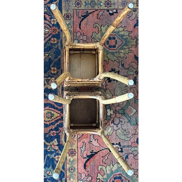 Vintage Coastal Rattan and Wicker Drink Tables - A Pair For Sale - Image 15 of 17