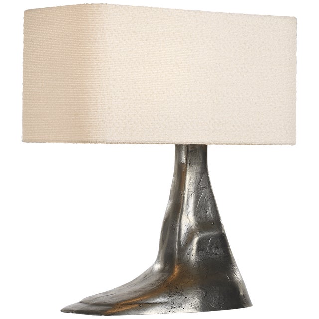 Modern Anne-Marie Barton by Visual Comfort Signature Terra-Forma 23" Right Table Lamp in Museum Pewter with Bouclé Shade For Sale - Image 3 of 3