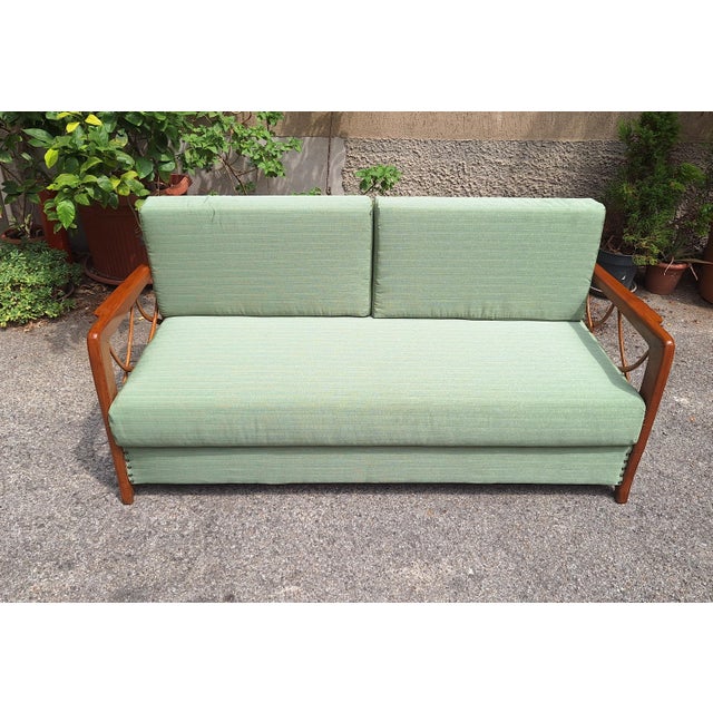 Sofa Bed in Wood and Green Fabric from Paolo Buffa, 1940s, in Restored conditions. Designed 1920 to 1949 This piece is...