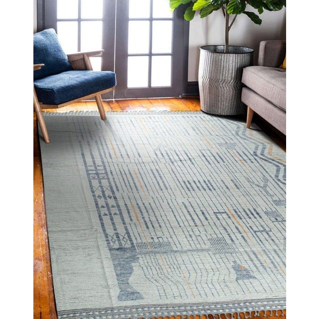 9x12 Gray Hand-Knotted Wool Linear Tribal Motifs Modern Carpet Rug For Sale - Image 10 of 10