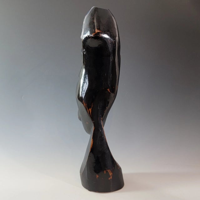 Abstract Hand Carved Ebony Wood Bust Sculpture, African Tribal Brutalist Modern For Sale - Image 9 of 11