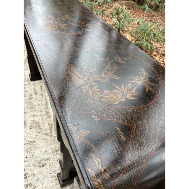 oversized vintage console table from the Drexel Heritage Ming Treasures Collection. Large table has an altar style shape...