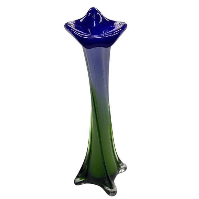 Blue and Green Murano Glass Flower Vase, Italy, 1960s For Sale - Image 7 of 7
