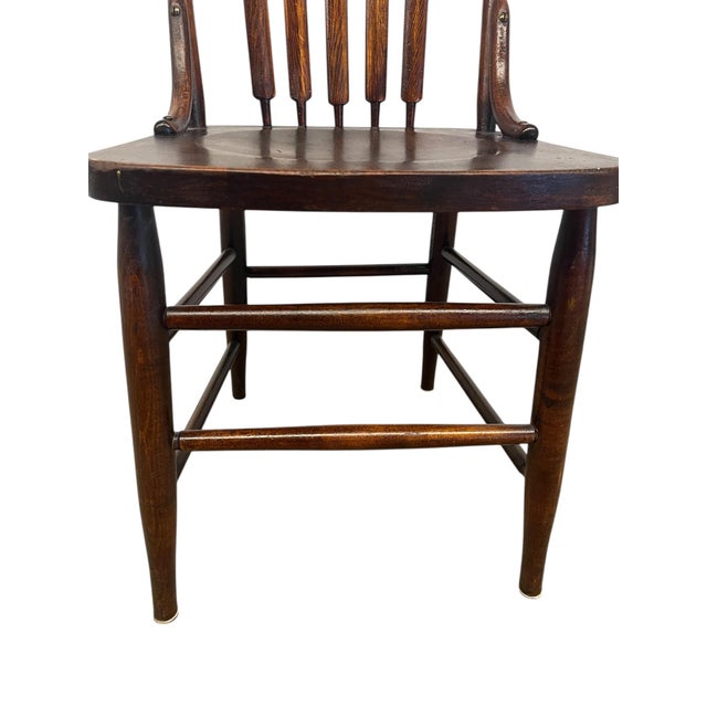 Brown Antique Arts and Crafts Style Windsor Side Chair Cattail Spindle Back Tapered Legs For Sale - Image 8 of 9