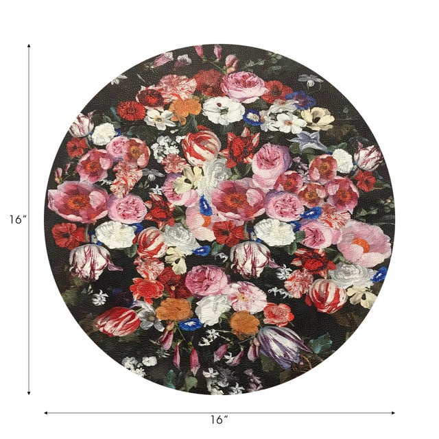 Baroque Festoon Flowers Vegan Leather Round Pebble Placemat, Set of 4 For Sale - Image 3 of 5