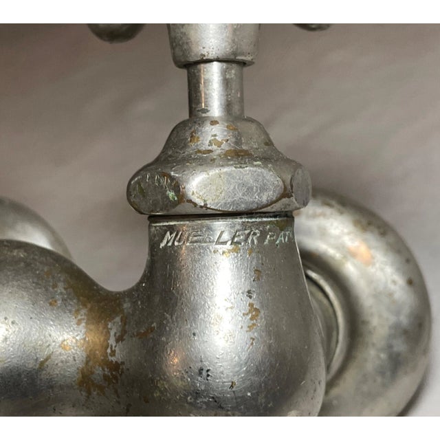 Antique Nickel Plated Brass Mueller Porcelain Industrial Wall Faucet Fixture For Sale - Image 12 of 12