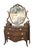 Queen Anne four drawer wooden vanity with additional small drawers built into the original beveled mirror’s arms. Figural...