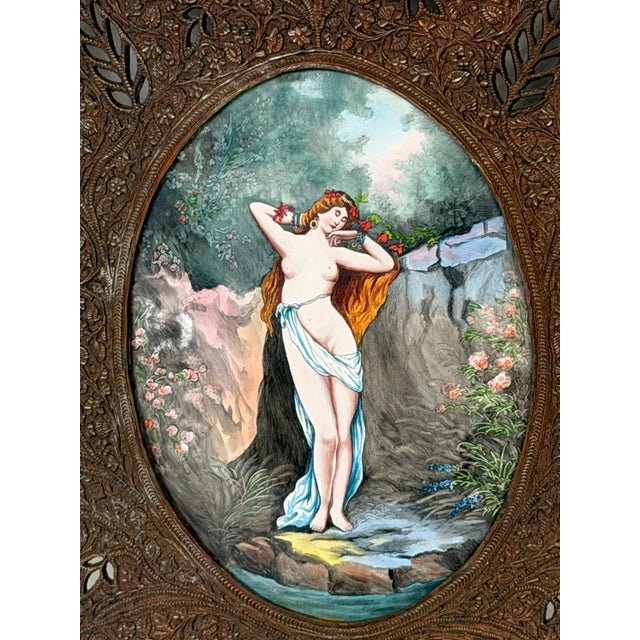 Metal Pair Orientalist Bronze Palmette Candle Sconces Limoges Enamel Bather Plaques For Sale - Image 7 of 15