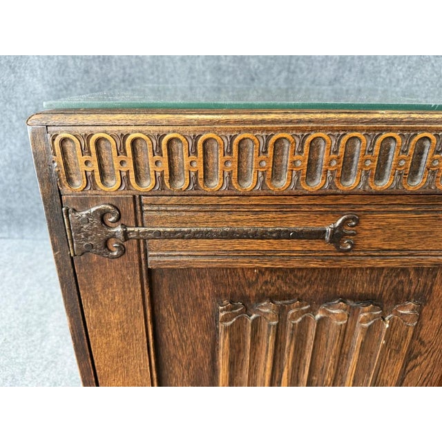 Antique Carved Oak Buffet With Metal Hardware For Sale - Image 11 of 18