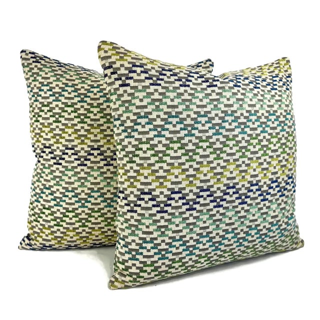 Transform your space with the Jane Churchill IGGY in Blue and Green pillow cover. Featuring a refined geometric pattern in...