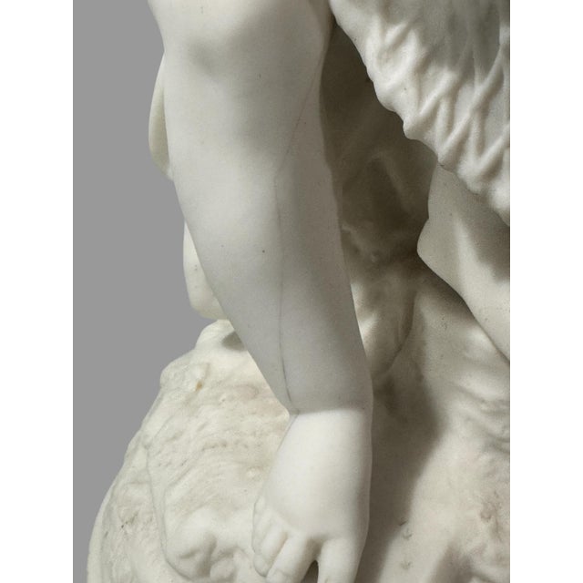 Antique Victorian 13.25" Art Nouveau Figural Parian Statue of a Cherub with Net In good original condition showing some...