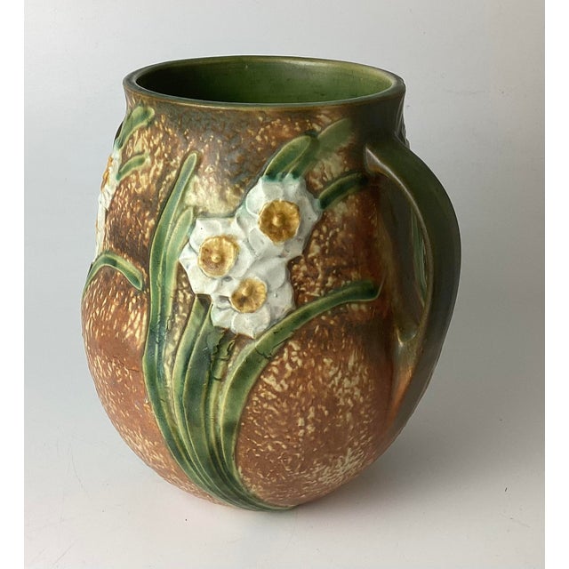 Roseville Jonquil Art Pottery Double Handled Daffodil Vase Circa 1930