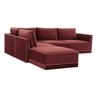 Willow Berry Red with Mauve Piping Modular 5-Piece Performance Velvet LAF Sectional For Sale