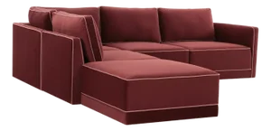 Willow Berry Red with Mauve Piping Modular 5-Piece Performance Velvet LAF Sectional