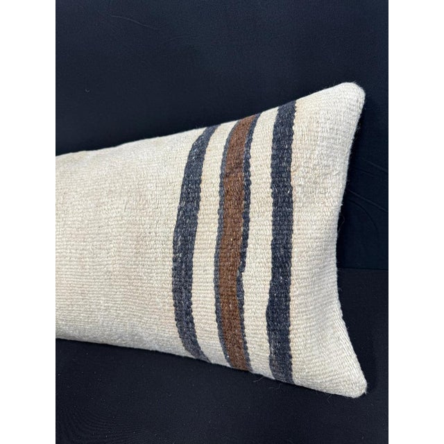Turkish Hemp Pillow Cushion Natural Beige Black Cushion Cover 14"x40" For Sale - Image 4 of 4
