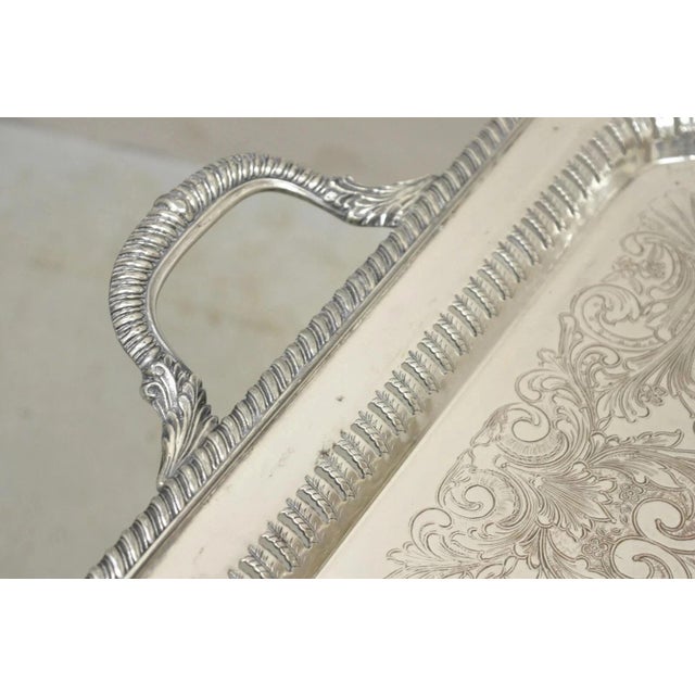 Antique English Victorian Rectangular Silver Plated Platter Bar Tray on Paw Feet For Sale - Image 4 of 11