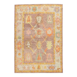 Modern Turkish Oushak Rug 5'2" x 7'4" For Sale