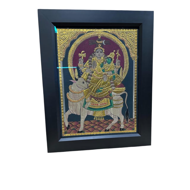 1950s Tanjore Painting Shiva Parvati For Sale - Image 9 of 14