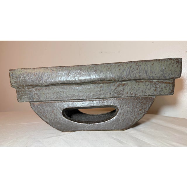 Vintage Mid Century Modern Handmade Green Studio Cubist Pottery Planter Pot Vase For Sale - Image 11 of 12