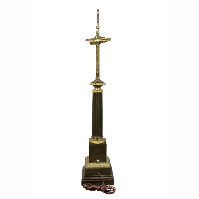 Olive Antique Louis Philippe Bronze Columnar Table Lamp by Decourt, Paris For Sale - Image 8 of 10