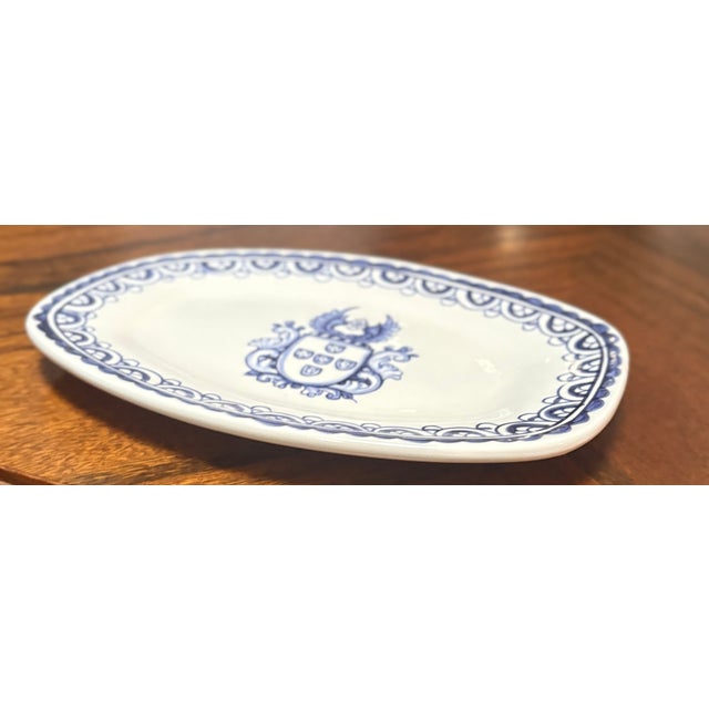 Ceramic Vintage Brasao Blue and White Hand Painted Coat of Arms Catchall For Sale - Image 7 of 9