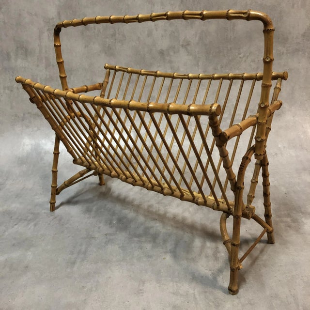 Mid-Century French Rattan Magazine Rack, 1950s For Sale - Image 10 of 10