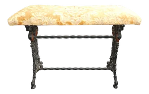 1920's Wrought Iron Polychromed Bench With Lion's Heads Manner of Oscar Bach